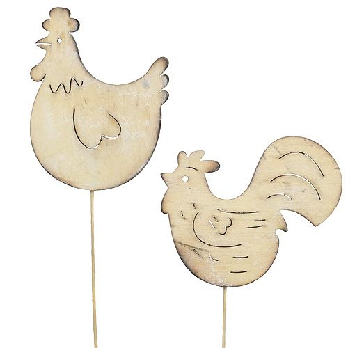 Floristik24 Spina gallo in legno, gallina 7 cm - 8,5 cm 2 pezzi