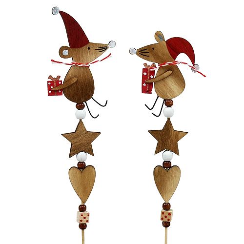 Floristik24 Spina con mouse naturale, rosso L30cm 8 pezzi