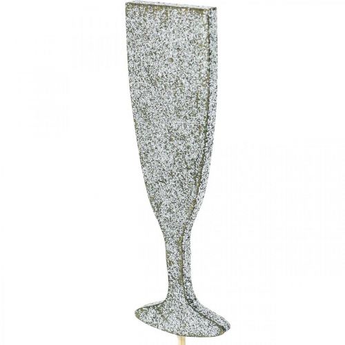 Prodotto Decorazione di capodanno bicchiere di champagne tappo fiore d&#39;argento 9 cm 18 pezzi