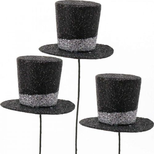 Floristik24 Tappo decorativo cappello cilindro deco capodanno glitter 5cm 12pz