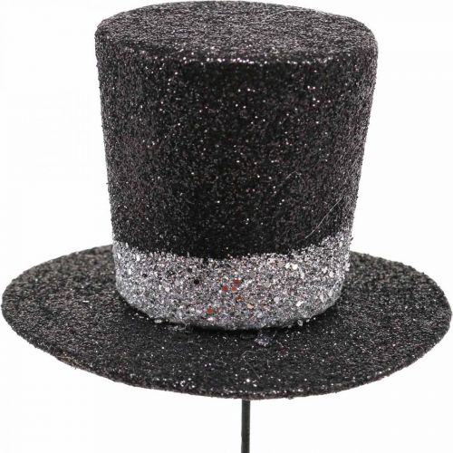 Tappo decorativo cappello cilindro deco capodanno glitter 5cm 12pz