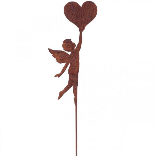 Paletto da giardino angelo ruggine con decoro cuore San Valentino 60cm