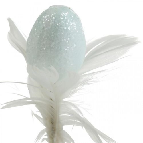 Floristik24 Uova di Pasqua artificiali su bastoncino uovo decorativo pastello con piume H4cm 18 pz