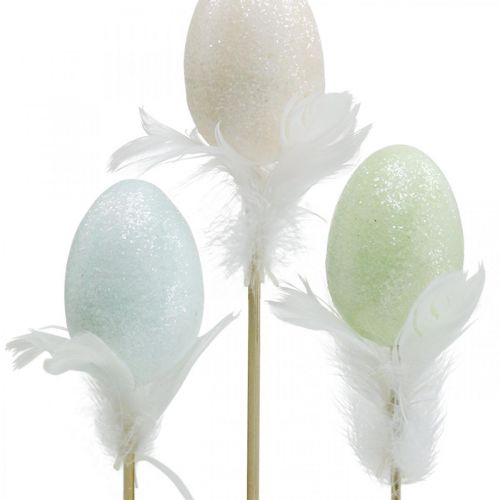 Prodotto Uova di Pasqua artificiali su stecco uovo pastello Decorazione pasquale H6cm 6pz