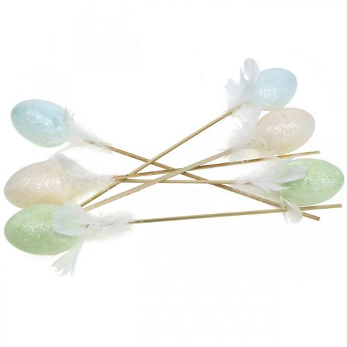 Prodotto Uova di Pasqua artificiali su stecco uovo pastello Decorazione pasquale H6cm 6pz