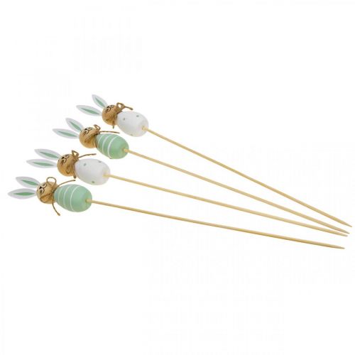 Prodotto Spina fiore coniglio legno coniglietto pasquale verde/bianco L34cm 4 pezzi