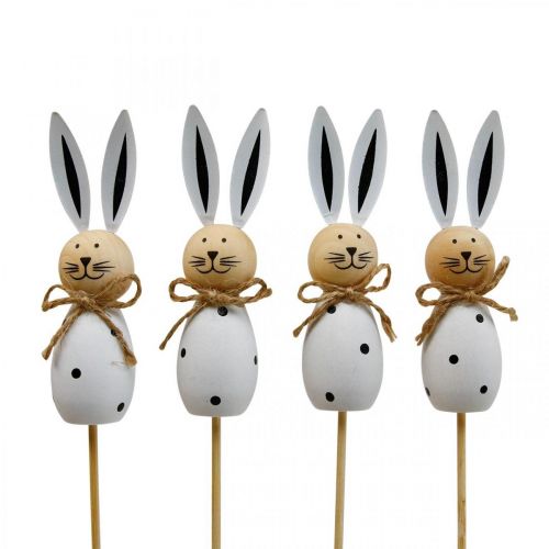 Prodotto Bastoncino di fiori Coniglio di Pasqua in legno Nero/Bianco H34cm 4 pezzi
