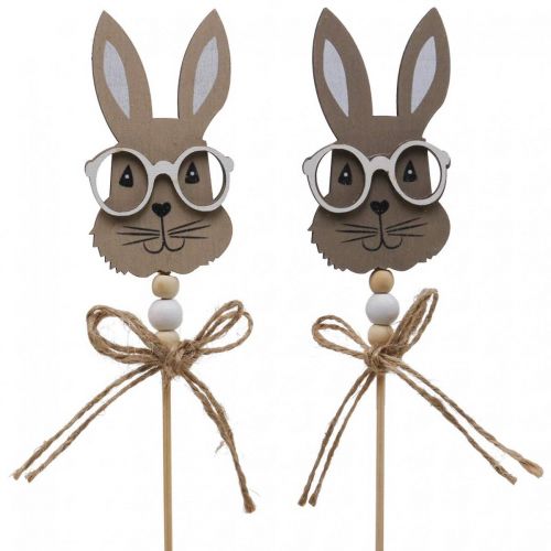 Floristik24 Tappo a forma di fiore coniglio con occhiali tappo decorativo in legno 4×7,5cm 12 pz