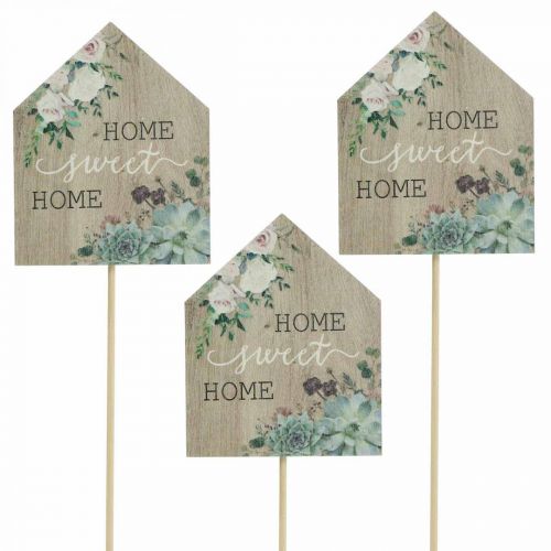 Tasselli per fiori in legno Decorazione Home Sweet Home 6,5x7,5cm 18pz