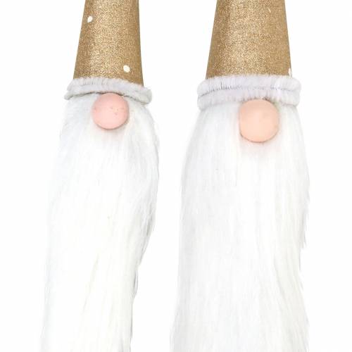 Floristik24 Set tasselli in legno Gnomo con barba in ramo naturale Ø3 / 3,2cm L44 / 59cm 2 pezzi