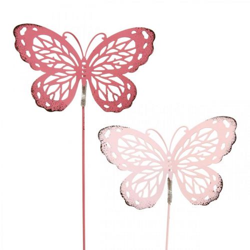 Paletto da giardino farfalla in metallo rosa H30cm 6 pezzi
