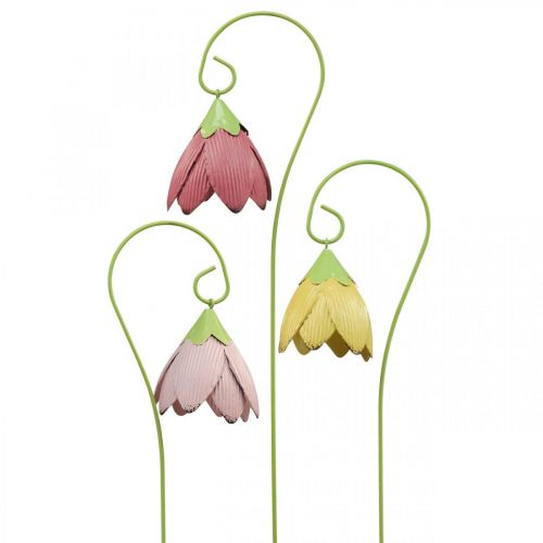 Pali da giardino in metallo fiori decorativi rosa rosa  giallo L58cm 3 pezzi-09008