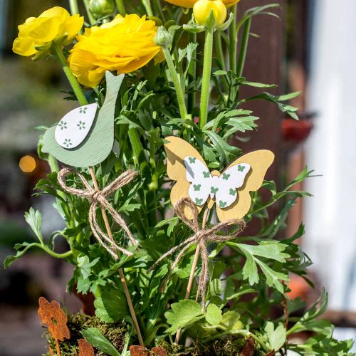 Spina uccello farfalla, decorazione in legno, spina per piante decorazione a molla verde, giallo L24/25cm 12pz