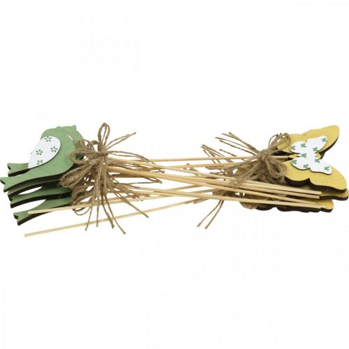 Prodotto Spina uccello farfalla, decorazione in legno, spina per piante decorazione a molla verde, giallo L24/25cm 12pz