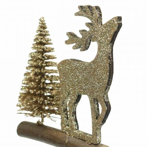 Floristik24 Deco plug renna e angelo con abete legno glitter oro H45cm 3pz