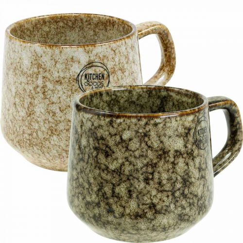 Floristik24 Tazza in gres con manico marrone, beige 9,5 cm 2 pezzi