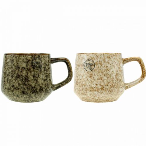 Floristik24 Tazza in gres con manico marrone, beige 9,5 cm 2 pezzi