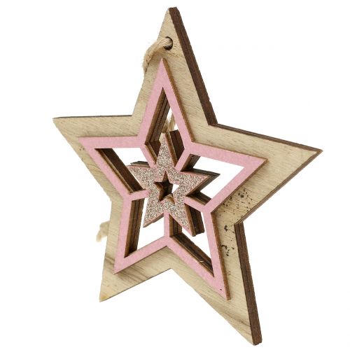 Prodotto Stella in legno rosa, naturale da appendere 10 cm 6 pezzi