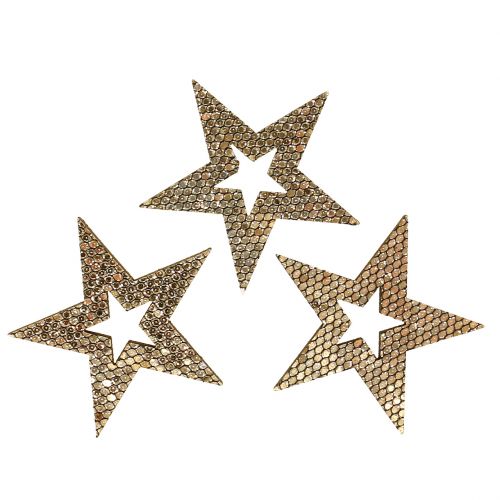 Floristik24 Wood Star Gold Decorazione da controllare 4cm 48 pezzi