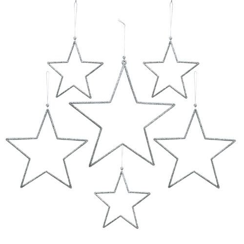 Floristik24 Set di stelle per appendere argento, mica 17-34 cm