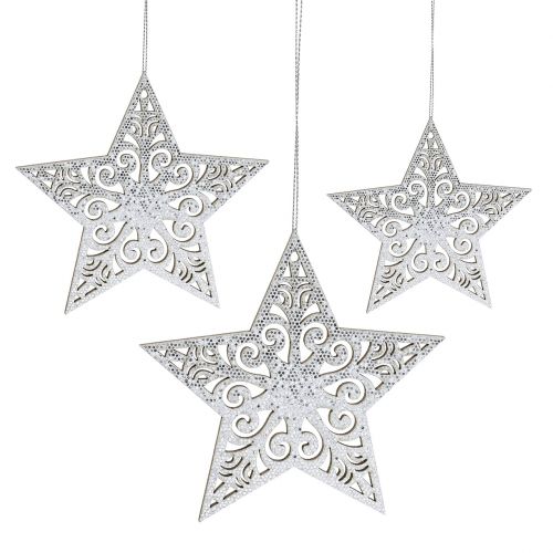 Floristik24 Stella argento da appendere 8 cm - 12 cm 9 pz