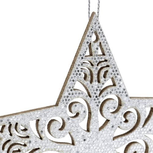 Floristik24 Stella argento da appendere 8 cm - 12 cm 9 pz