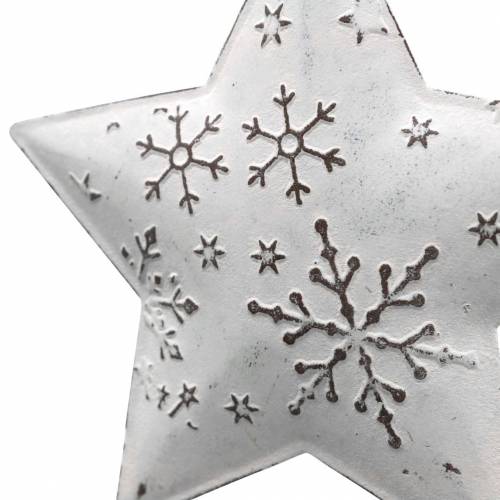 Floristik24 Appendino decorativo stella e palla albero di Natale con fiocchi di neve in metallo bianco Ø9,5 / 7,6 cm H10 / 9,2 cm 4 pezzi