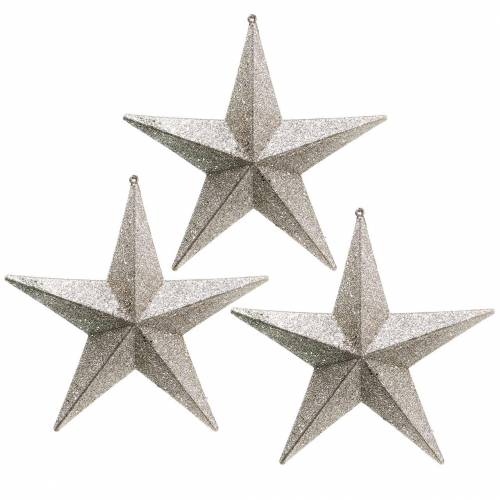 Floristik24 Stelle glitterate per appendere champagne Ø21cm 3pz