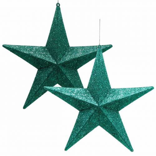 Floristik24 Stelle glitter da appendere smeraldo / petrolio Ø21cm 2pz