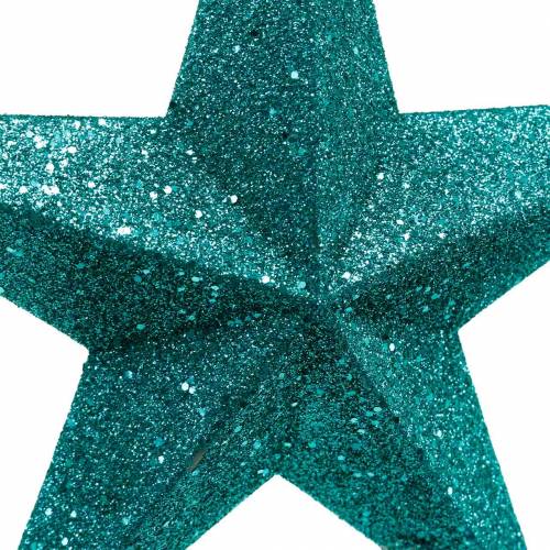 Floristik24 Stelle glitter da appendere smeraldo / petrolio Ø21cm 2pz