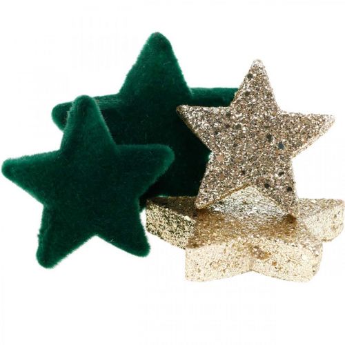 Floristik24 Decorazione stella cosparsa mix verde e oro Natale 4cm/5cm 40 pz