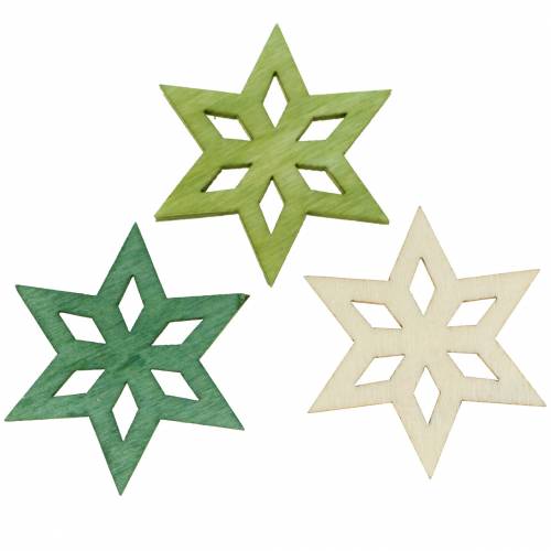 Floristik24 Decorazione a dispersione stella in legno verde mix 4 cm 72 pz