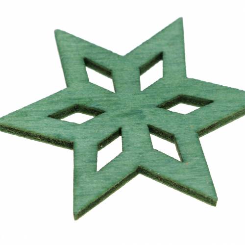 Floristik24 Decorazione a dispersione stella in legno verde mix 4 cm 72 pz