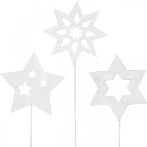 Floristik24 Stelle con tappi di fiori, Avvento, decorazione floreale, stelle in legno naturale, bianco, glitter oro L27/28,5 cm 18 pezzi