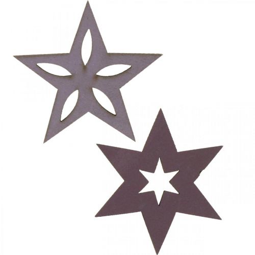 Floristik24 Stelle di legno decorative stelle di Natale viola autoadesive 4cm mix 36 pezzi