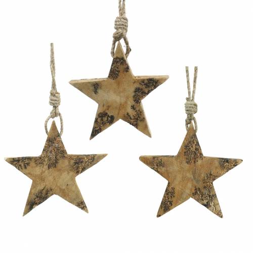 Floristik24 Stelle in legno con intarsi glitter per appendere legno di mango naturale 6,4–7,1 cm × 7–7,8 cm 3 pezzi