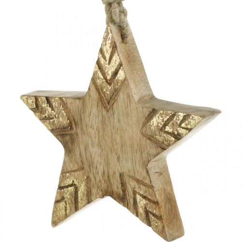 Prodotto Stella in legno di mango natura, decorazioni dorate per albero di Natale 12cm 4 pezzi