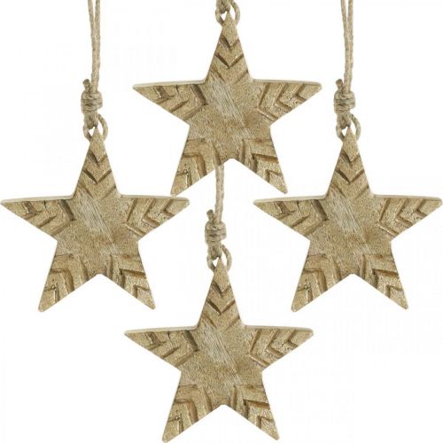 Floristik24 Stella in legno di mango naturale, decorazioni dorate per albero di Natale 12 cm 4 pz