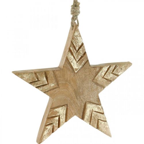 Prodotto Stella in legno di mango naturale, stella di legno dorata di Natale 19,5 cm 3 pz