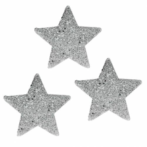 Floristik24 Stelle sparse con glitter Ø6,5 cm argento 36 pezzi