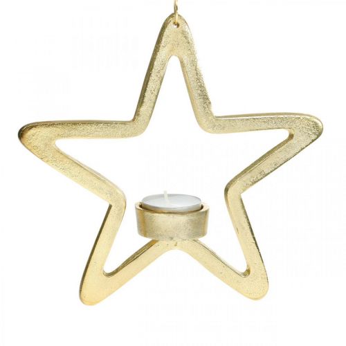 Portacandelina decorativo a stella da appendere in metallo dorato 20 cm