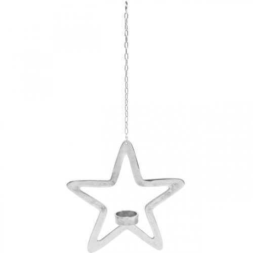 Prodotto Portacandela decorativo a stella in metallo da appendere argento 24 cm