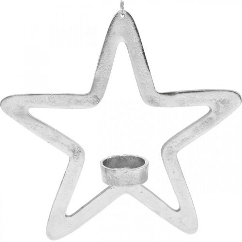 Floristik24 Portacandela decorativo a stella in metallo da appendere argento 24 cm