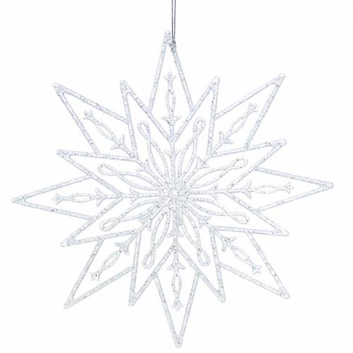 Floristik24 Stella di ghiaccio decorativa da appendere trasparente, glitter 24,5 cm 6 pezzi