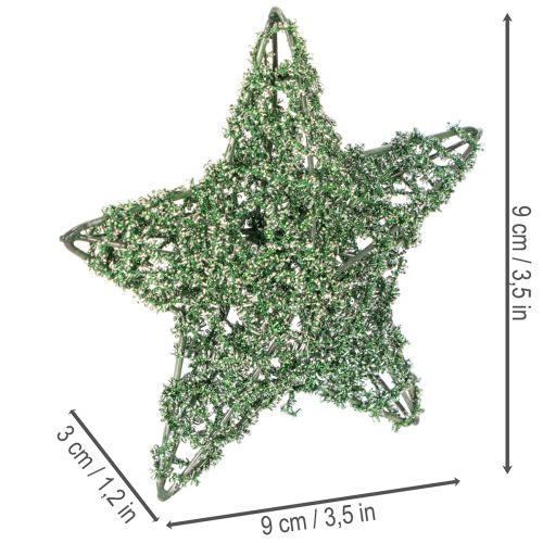 Set di stelle decorative in filo metallico verde, due misure, 10 cm, 12 pezzi | Floristik24.it