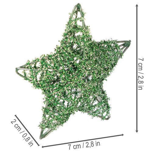 Set di stelle decorative in filo metallico verde, due misure, 10 cm, 12 pezzi | Floristik24.it