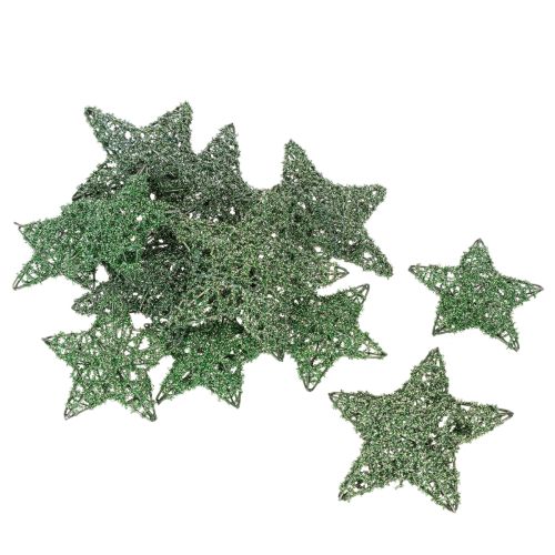 Set di stelle decorative in filo metallico verde, due misure, 10 cm, 12 pezzi | Floristik24.it