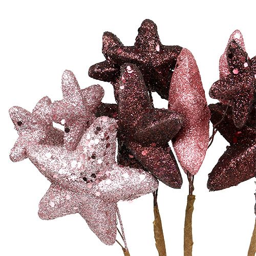 Prodotto Fascio di stelle con glitter rosa, Bordeaux 60cm 5 pezzi