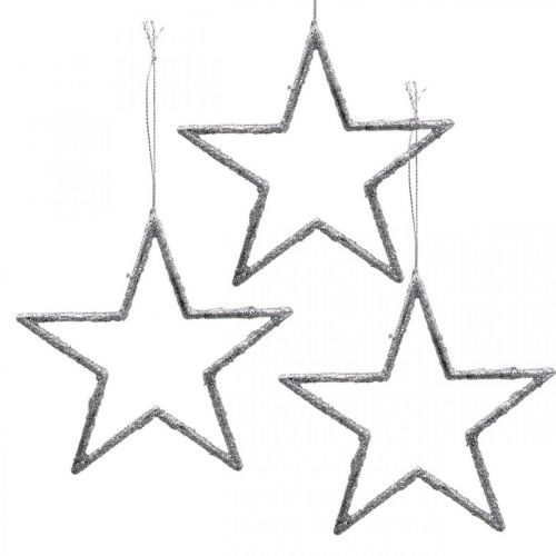 Stella da appendere, addobbi albero di Natale, decorazione stella argento 11,5×12cm 12pz