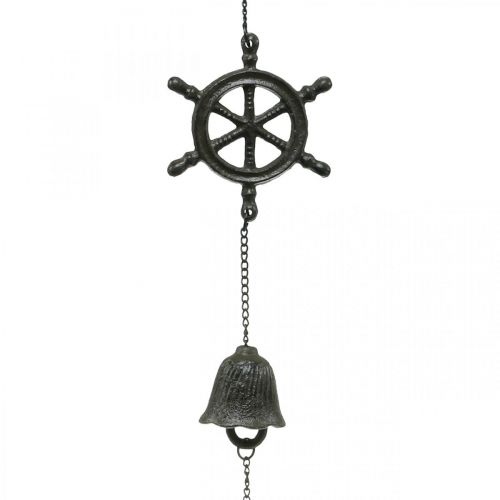 Floristik24 Campanello decorativo vintage del volante del rimorchio, campanello a vento in ghisa L50cm
